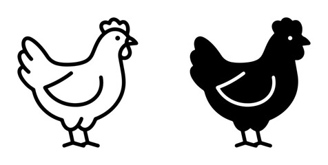 Fototapeta premium Simple Chicken Icons, Farm Bird Vector Art, Poultry Silhouette Graphics, Farm Animal Line Drawing, Black and White Hen Illustration