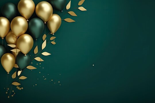 Gold balloons backgrounds green leaf.