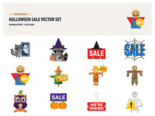 Fototapeta premium Halloween Sale Vector Set with Cute Characters and Symbols.