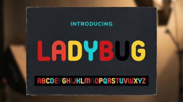 Vintage 8-bit pixel font text ladybug display