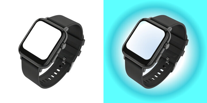 Modern black digital smartwatch isolated on white background