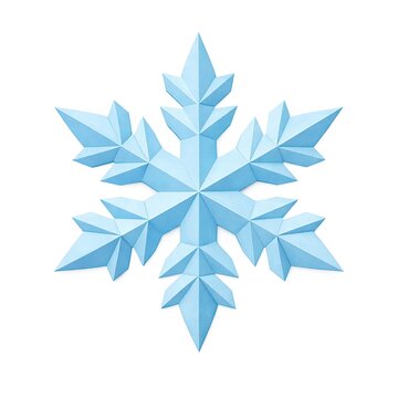 Paper snowflake origami craft isolated on white background with blue geometric patterns for winter season holiday decoration and cold weather celebration themes.