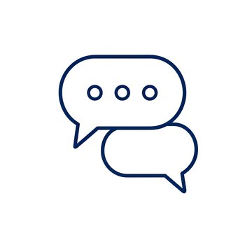 Speech bubble line icon set featuring two overlapping chat balloons with ellipsis dots for communication feedback and social media messaging dialogue interface.