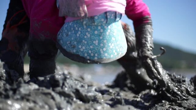Korean Mudflat Octopus Harvesting Fishing Fisher Mud Mudflat Sea Ocean Fisherman Korea 한국 갯벌 낙지잡이 뻘낙지 낙지 어민 채취 수산물 해양 전통 작업 어업 바다