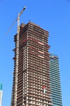 Big apartment building under construction in Dubai, United Arab Emirates UAE.