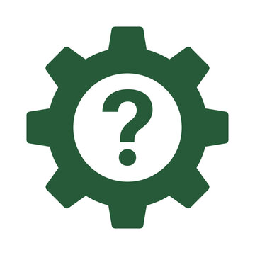 Green Gear with Question Mark Symbol - Concept of Uncertainty, Problem Solving, and Technical Questions