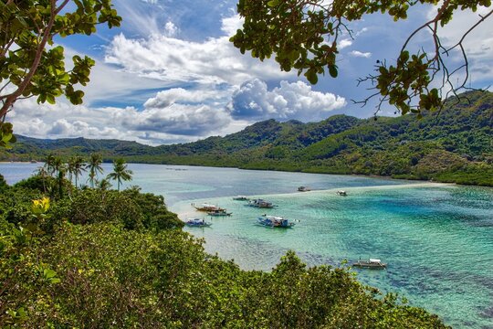 Natural landscape in Palawan island, Philippines. Snake Island viewpoint.