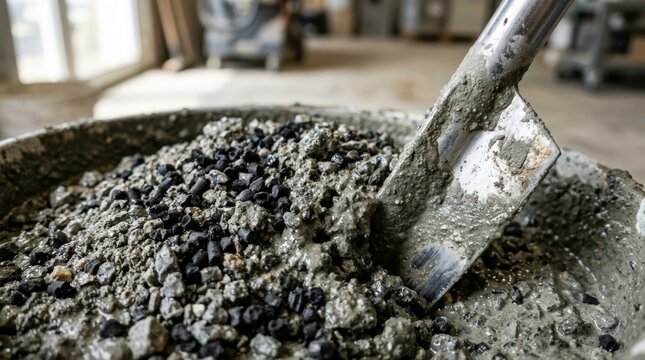 Sustainable green concrete composite with black biochar pellets, cement paste, crushed aggregate and steel mixing paddle