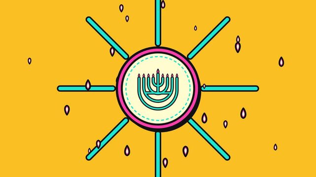 Animated Hanukkah menorah icon with rays on yellow