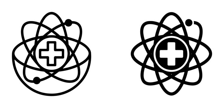 Medical Science Icons, Atomic Health Symbols, Healthcare Research Graphics, Biotechnology Vector Art, Clinical Innovation Logos