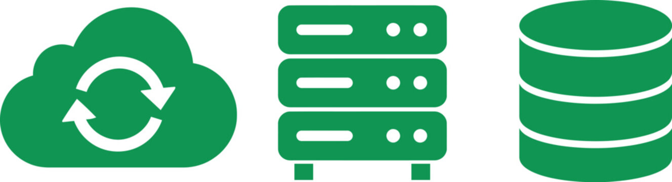 Cloud Computing and Database Management Icon Set with Cloud Sync, Server and Database
