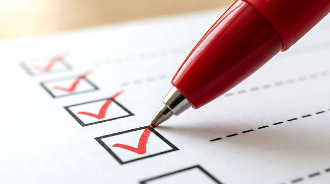 Red pen checking items on a todo list on paper document in an office