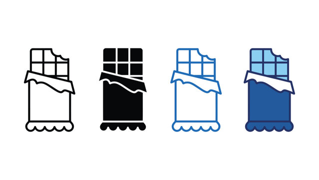 Set of chocolate bar icons featuring line art and solid color styles