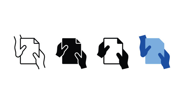 Set of hands holding a piece of paper document icons