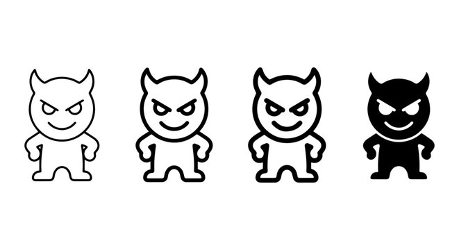 Cute Devil Icons, Cartoon Imp Symbols, Spooky Demon Vector Graphics, Halloween Character Set