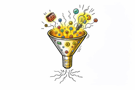 Glowing Idea Funnel Illustration with Roots.