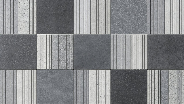 Grey modular tile surface with smooth speckled and ribbed panels
