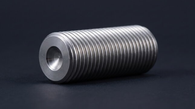 Single metal threaded stud bolt isolated on a dark background for industrial engineering applications