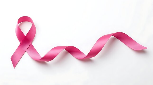 Pink ribbon symbol for breast cancer awareness isolated on white background