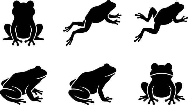 Leaping Frog Amphibian Jumping Action Silhouette Vector Icons