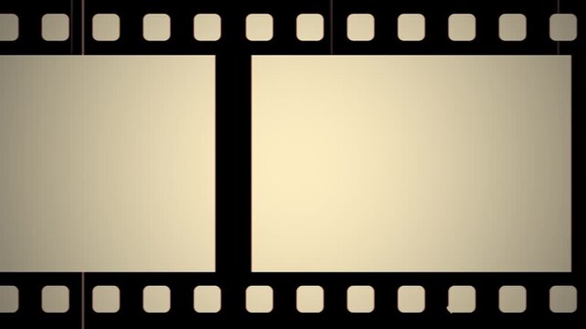 Retro old movie film frame border with blank light beige screen for text or image overlay