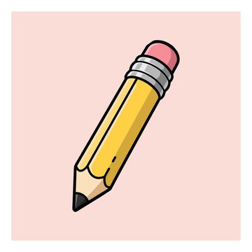 Classic yellow pencil with eraser cartoon vector illustration