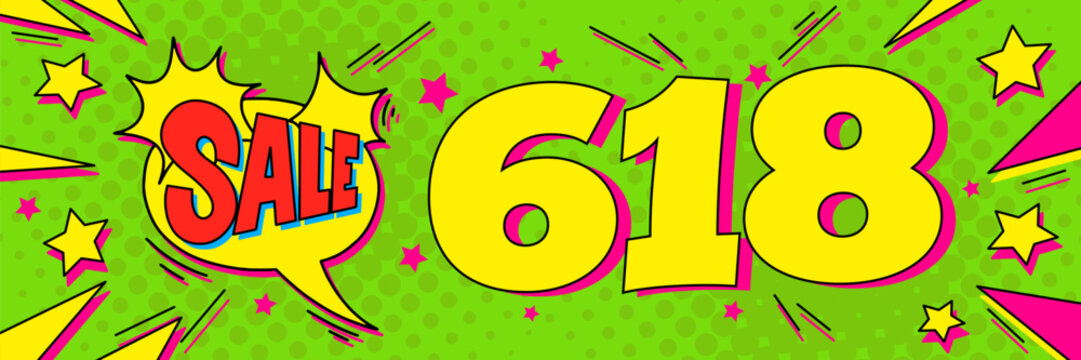 618 Sale Comic Shopping Banner