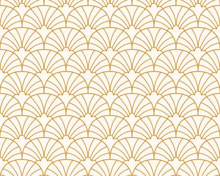 Gold art deco fan scallop line seamless vector pattern background