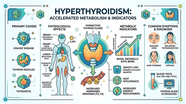 Hyperthyroidism Infographic on Medical Symptoms Causes and Diagnosis