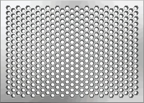 Perforated metal sheet with hexagonal hole pattern for industrial background