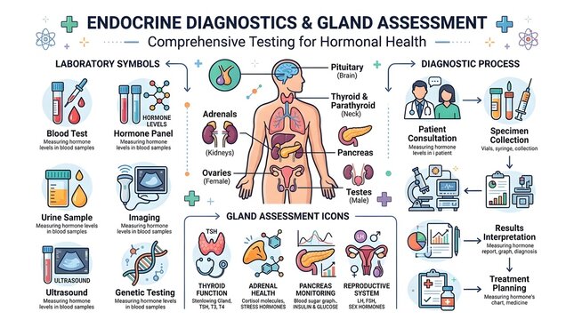 Endocrine System Medical Diagnostics and Gland Testing Infographic Chart