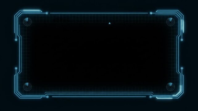 Futuristic HUD display with glowing blue elements and dark background, digital interface concept.