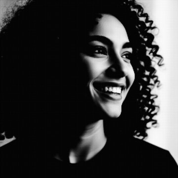 Smiling woman with curly hair portrait isolated on transparent background, illustration