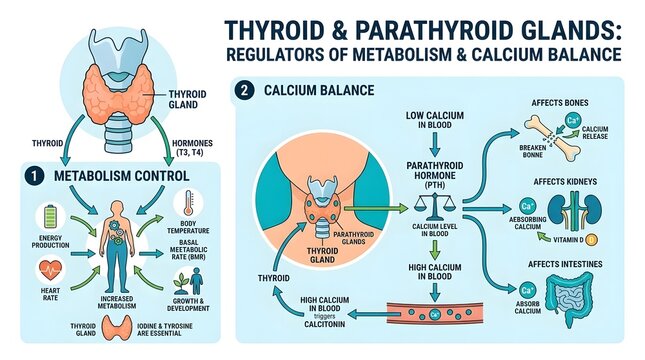 Thyroid and Parathyroid Gland Metabolism Calcium Diagram Infographic