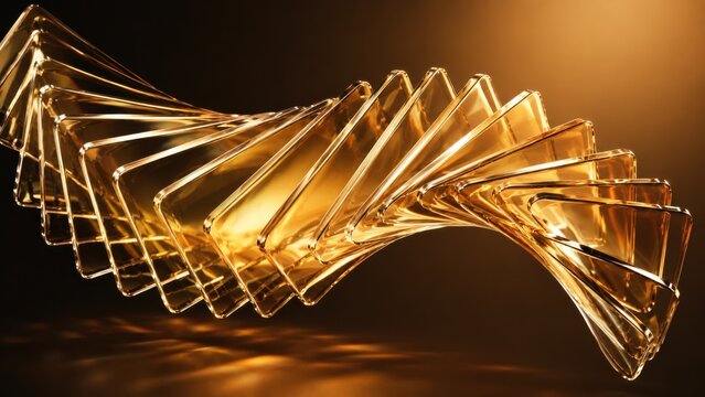 Golden glass rectangles spiraling in luxury amber fluid motion backdrop.