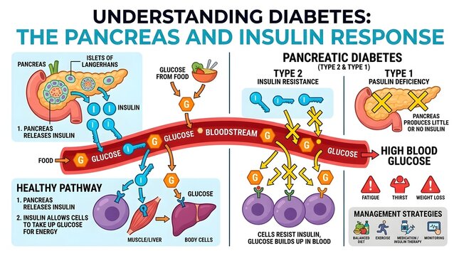 Diabetes Pancreas Insulin Response Medical Infographic Poster Design