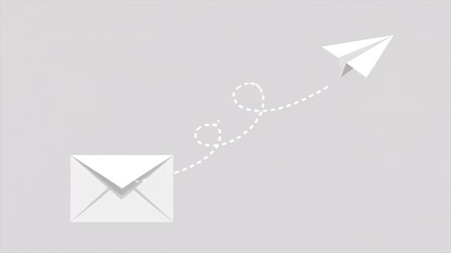 2D flat animation of paper airplane flying out from open envelope for email message concept