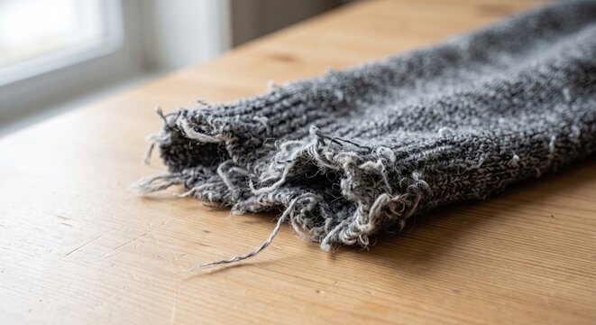 Close-up of frayed sweater sleeve