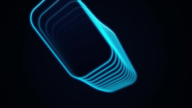 Glowing neon blue rounded rectangles forming an abstract futuristic motion graphic tunnel loop