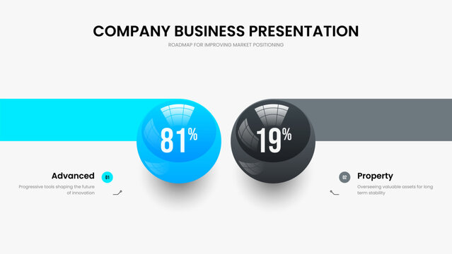 Financial Performance Two Element Chart Presentation Template. Creative Strategy 2 Step Infographic Slide Design. Market Forecast Slideshow Layout Vector Illustration.