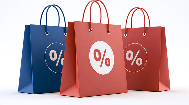 Shopping bags with percentage symbols are isolated on a white background