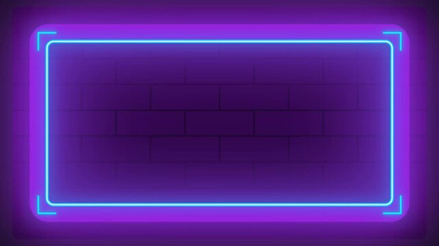 Dark purple brick wall background illuminated by a glowing neon light bar at the top.
