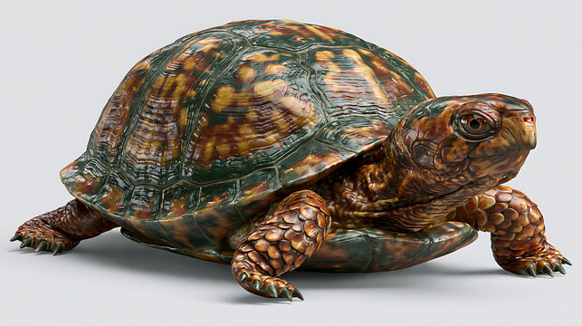 Eastern box turtle with patterned shell realistically rendered against a neutral background