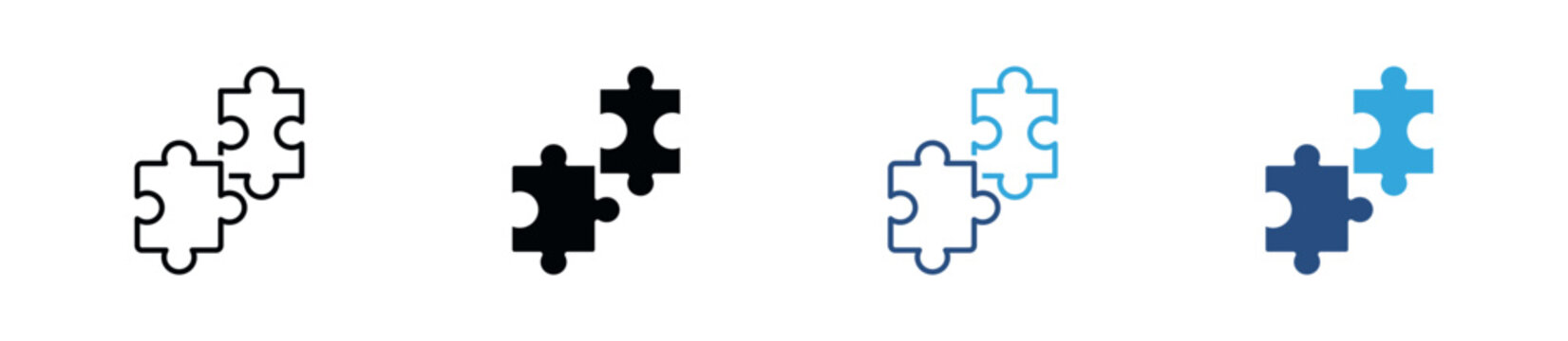 Interlocking Puzzle Icon Set, Teamwork Collaboration, Problem Solving, Connection Strategy, System Integration and Partnership Synergy Symbols. Vector Illustration.