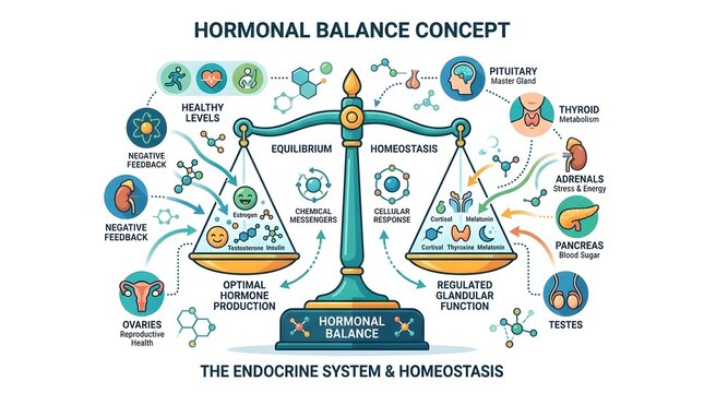 Hormonal Balance Infographic Explaining Endocrine System Homeostasis