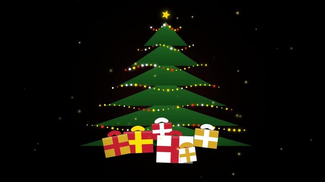 Christmas Gift Boxes Under Decorated Tree with Warm Festive Lights