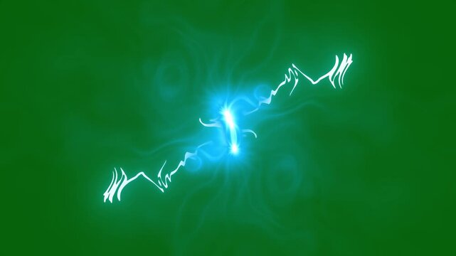 4k flash fx lightning energy burst with thunder strikes, neon plasma arcs, glowing sparks, anime electric power blast. shockwave explosion and cinematic vfx overlay on green background.
