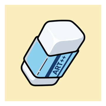 White rubber eraser with blue sleeve cartoon vector illustration