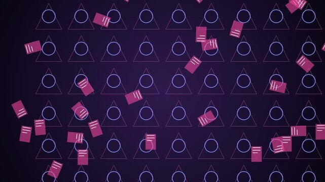 Abstract geometric pattern with falling pink blocks on dark background