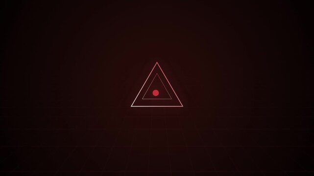 Minimalist geometric design with red triangle and dot on dark background